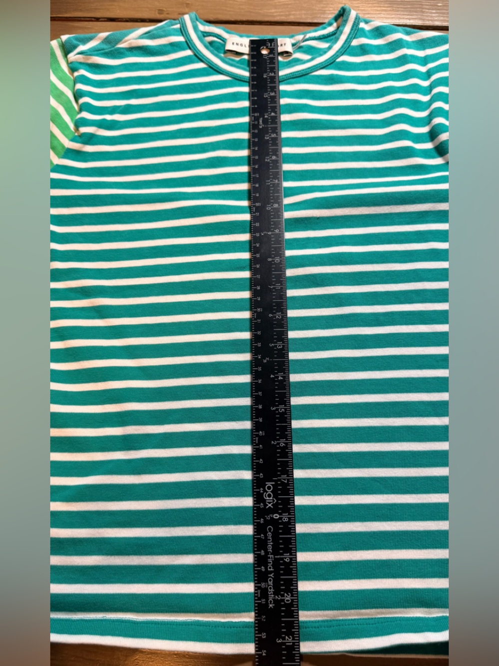 English Factory Green White Striped Tee Preppy Coastal Casual Short Sleeve Top - Picture 7 of 11